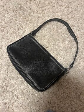Vintage Black Shoulder Bag with White Contrast Stitching